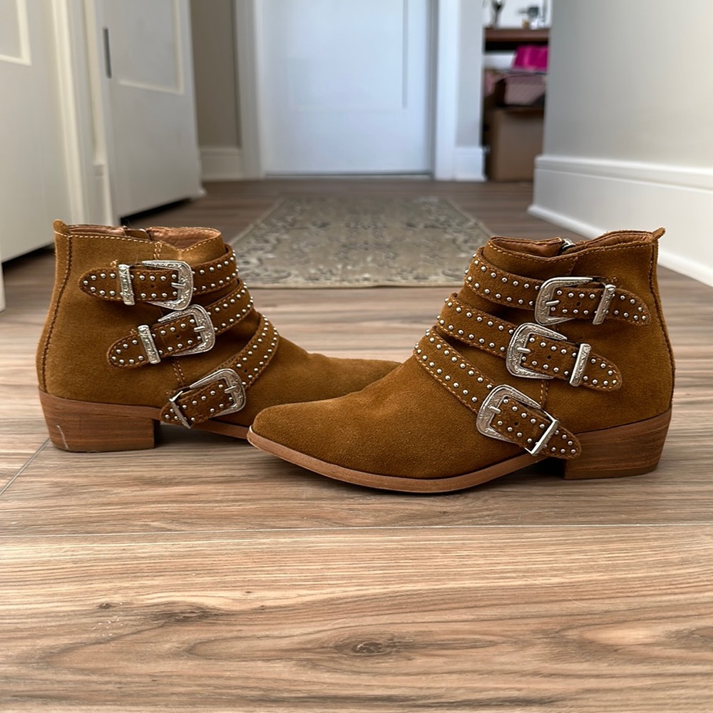 Suede Aqua Boots with Silver Buckles/studs